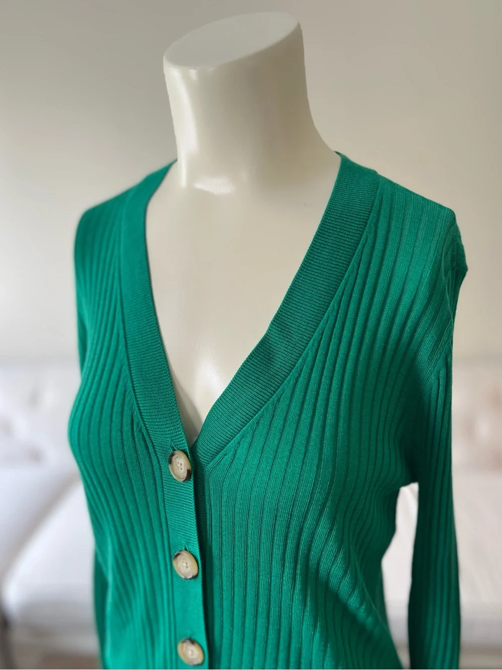LOFT Ribbed Button-Front V-Neck Cardigan - Picture 10 of 10